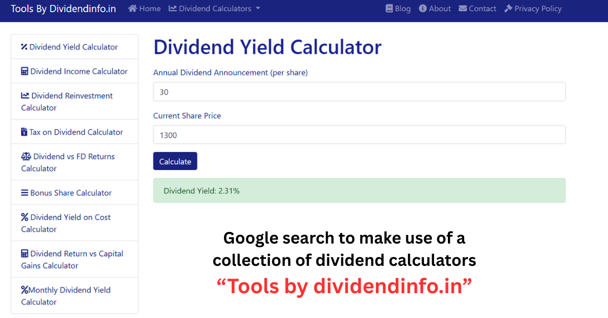 Screenshot of Dividend Yield Calculation